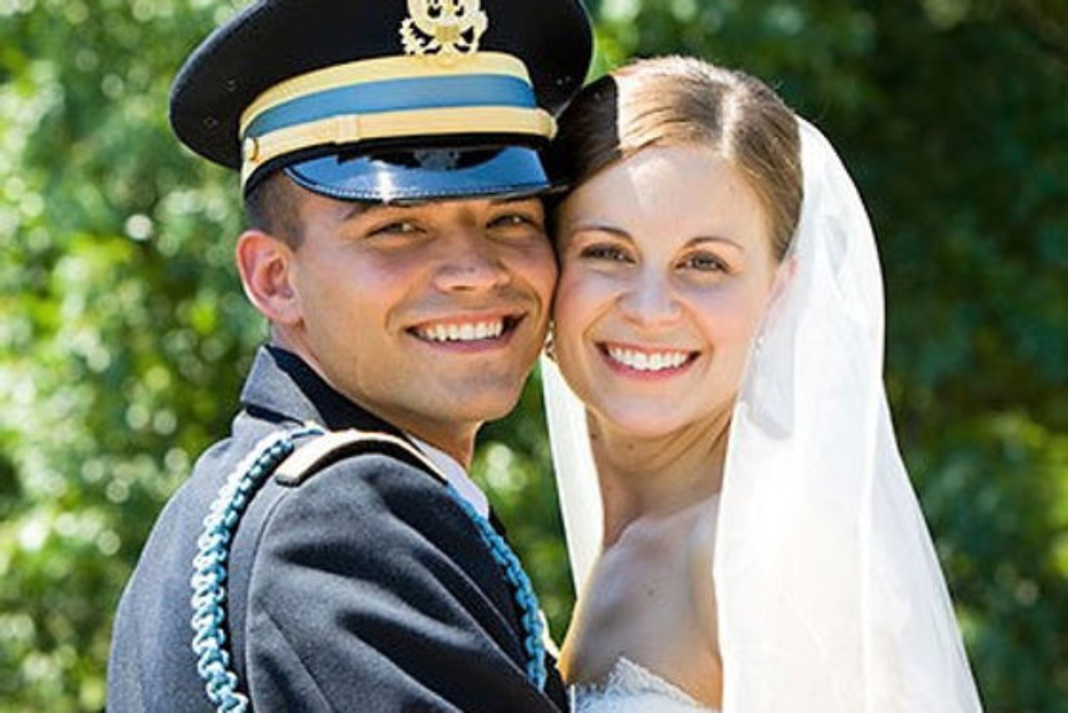 Military member and bride celebrating their wedding
